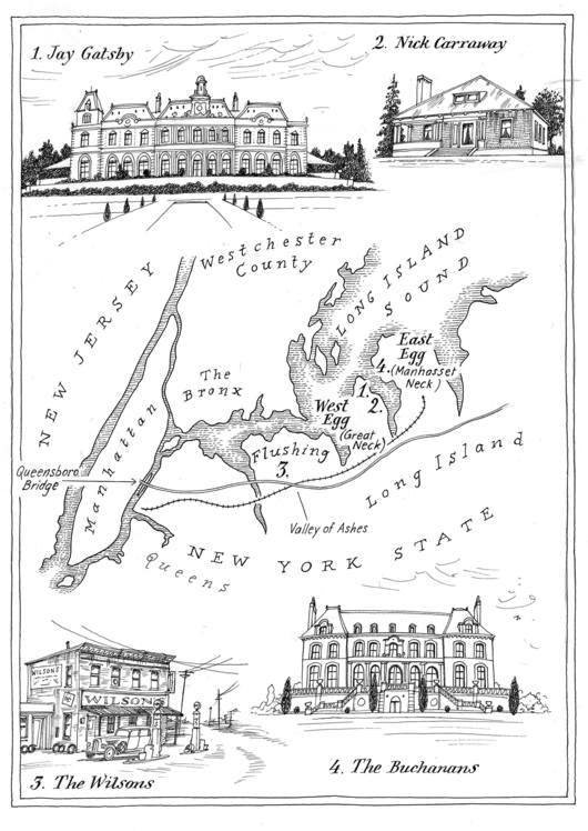 Map of New York in The Great Gatsby by F. Scott Fitzgerald