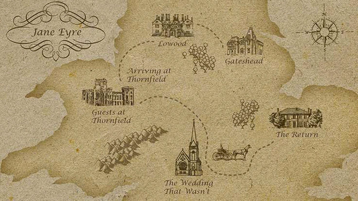 Map of England in Jane Eyre by Charlotte Brontë