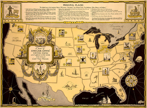 Map of Winnemac In the Works Of Sinclair Lewis