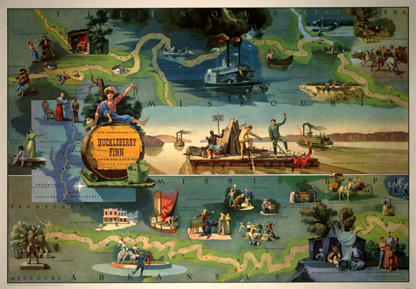 Map of The Mississippi In Huckleberry Finn By Mark Twain
