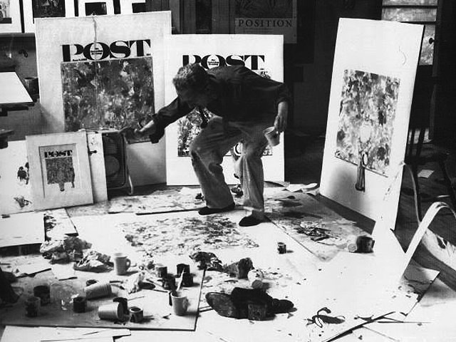 Norman Rockwell Creating A Jackson Pollock Style Drip Painting