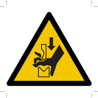 Warning; Hand crushing between press brake tool